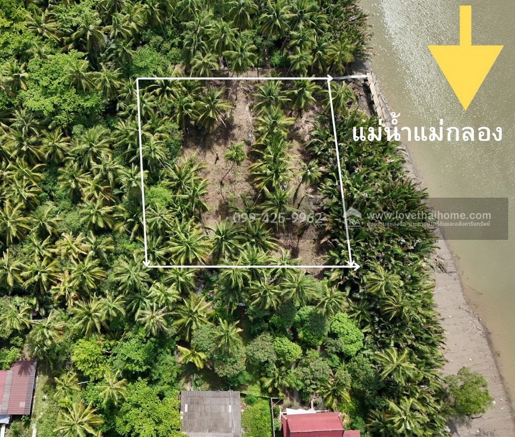 ขายที่ดินติดแม่น้ำแม่กลอง บ้านปรก สมุทรสงคราม พื้นที่ 571 ตรว. ติด อบต.ตำบลบ้านปรก