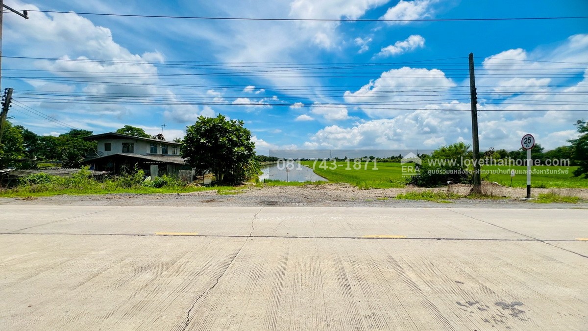 ขายที่ดิน รังสิต คลอง9 ติดถนนเลียบคลอง9 หนองเสือ เนื้อที่ 59-1-63 ไร่ ผังสีชมพู ต.บึงบา จ.ปทุมธานี