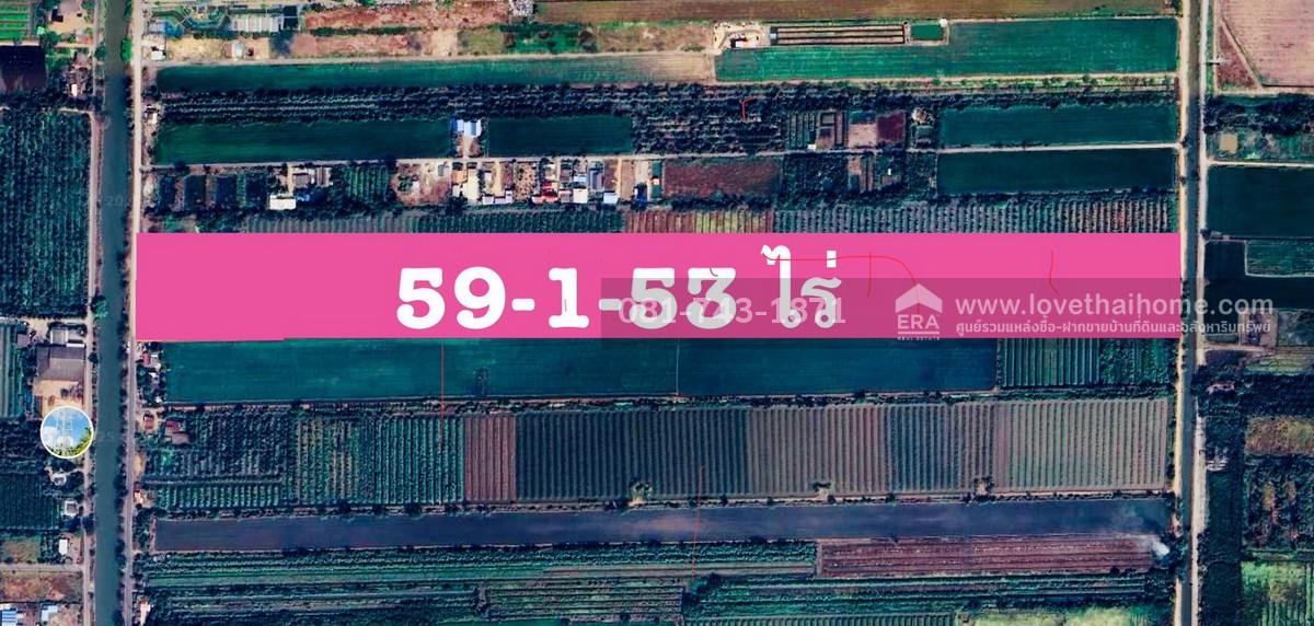 ขายที่ดิน รังสิต คลอง9 ติดถนนเลียบคลอง9 หนองเสือ เนื้อที่ 59-1-63 ไร่ ผังสีชมพู ต.บึงบา จ.ปทุมธานี